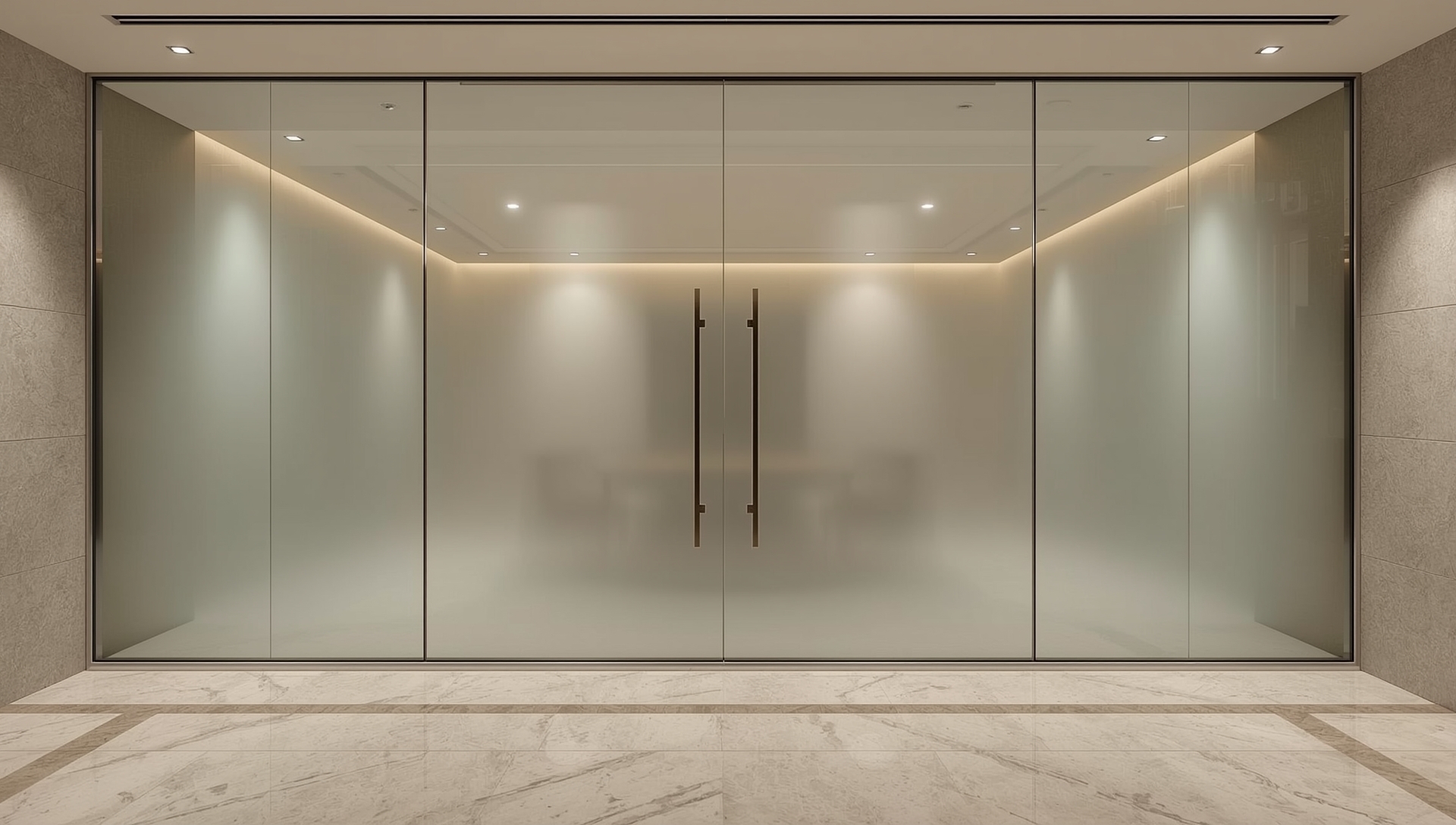 Modern executive boardroom in a Miami high-rise with smart privacy film protecting confidential business meetings