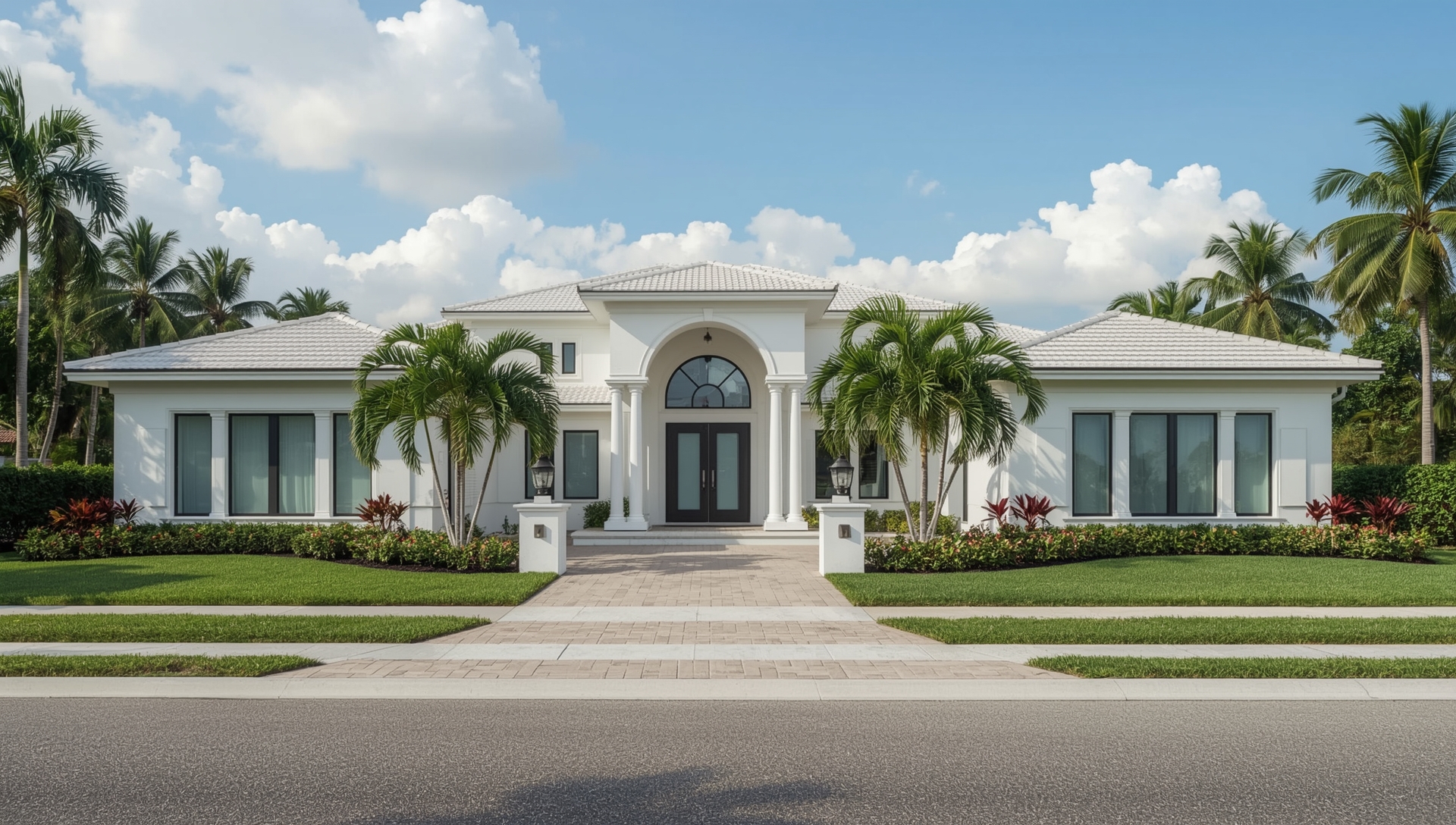 Luxury Miami residential home with large glass windows benefiting from smart privacy film installation